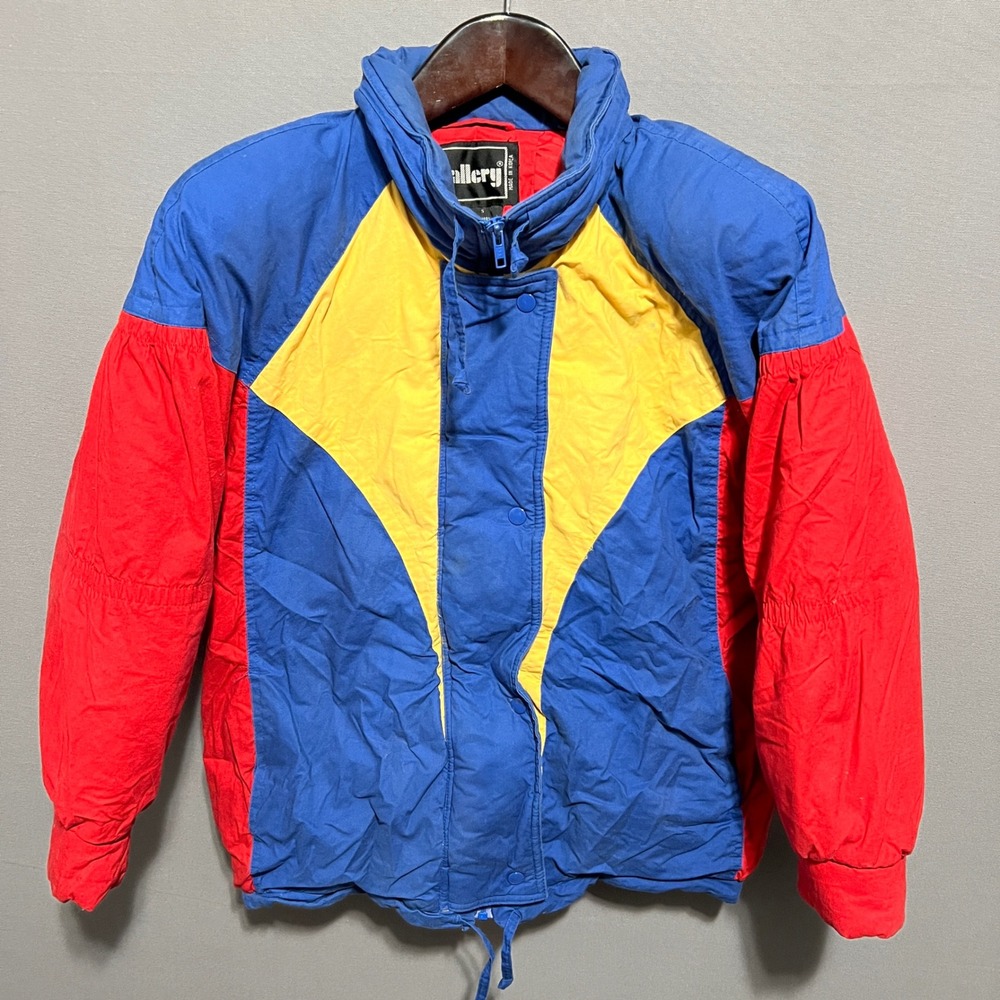 Vintage Gallery Down Puffer Jacket Mens Large Colorblock Blue Red Yellow RN43298